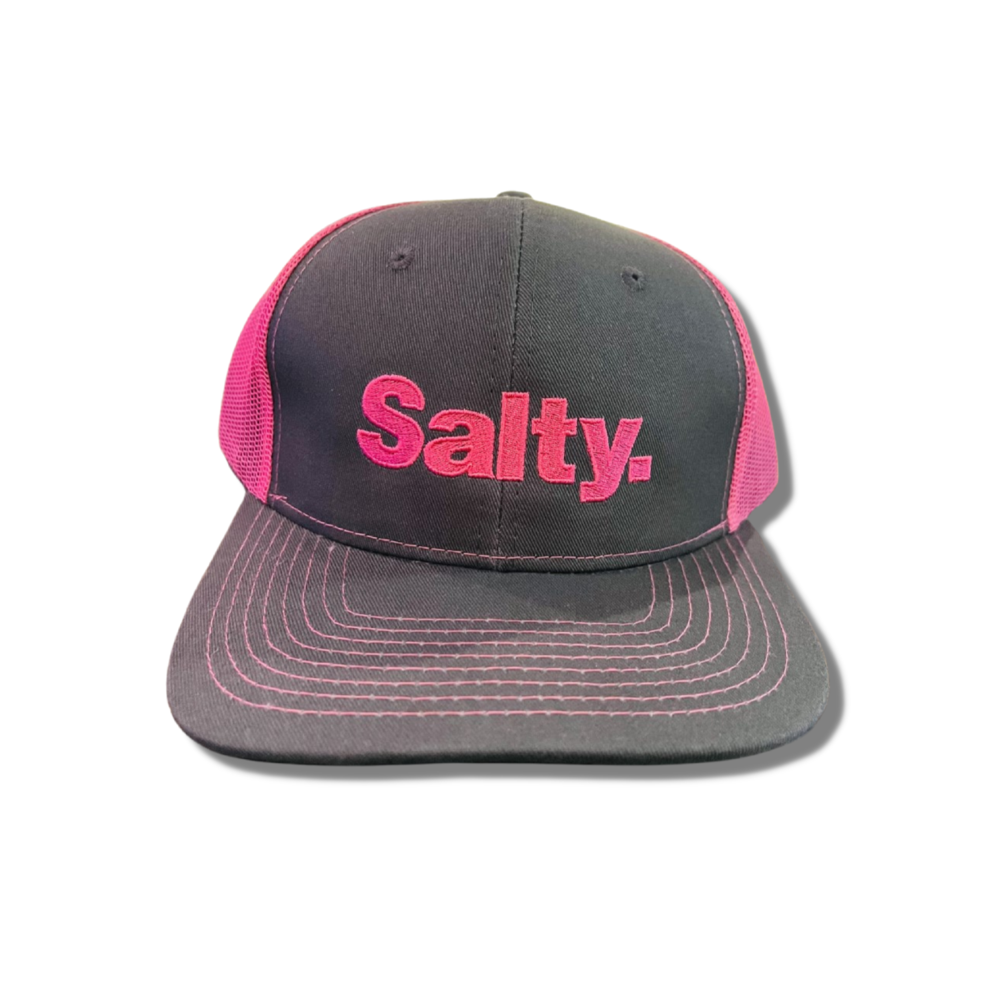 Salty. - Trucker Hat (Grey Steel/Neon Pink)